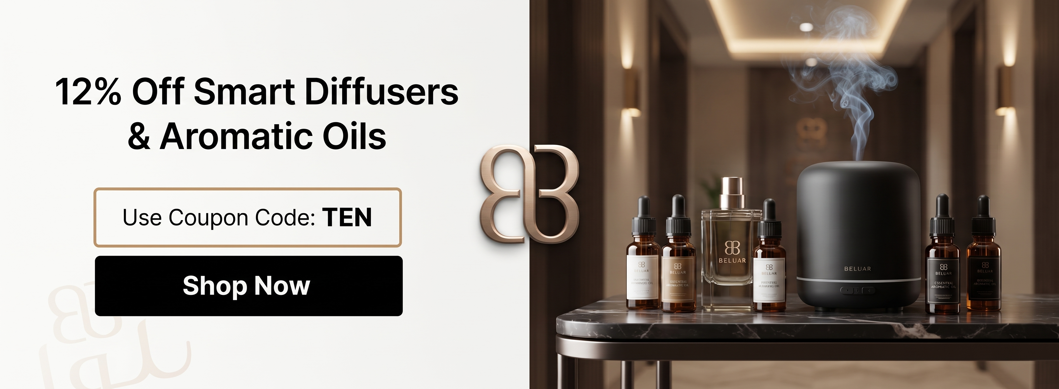Beluar coupon code (TEN) for 12% off smart aroma diffusers, concentrated essential oils, and home scents in 2026.